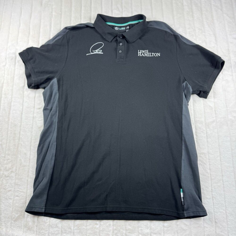 Mercedes AMG Petronas Formula 1 Polo Shirt Men's 2XL Black Lewis Hamilton Logo